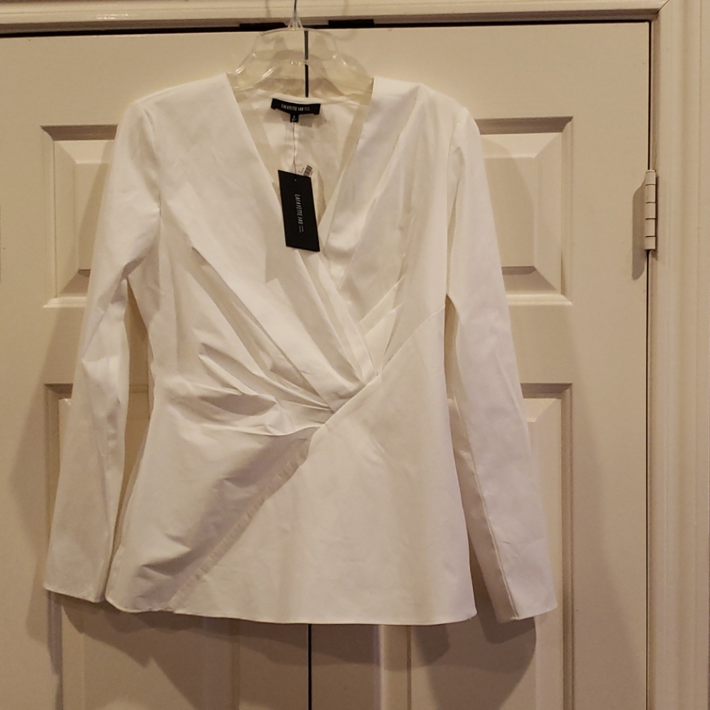 NWT Lafayette 148 new york white wrap blouse 6